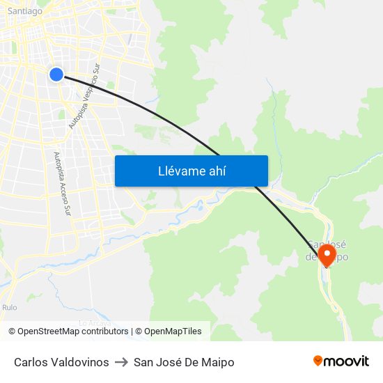 Carlos Valdovinos to San José De Maipo map