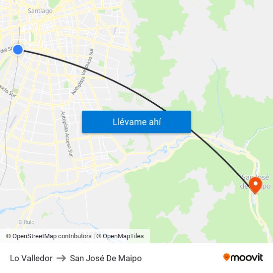 Lo Valledor to San José De Maipo map
