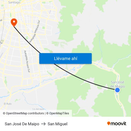 San José De Maipo to San Miguel map