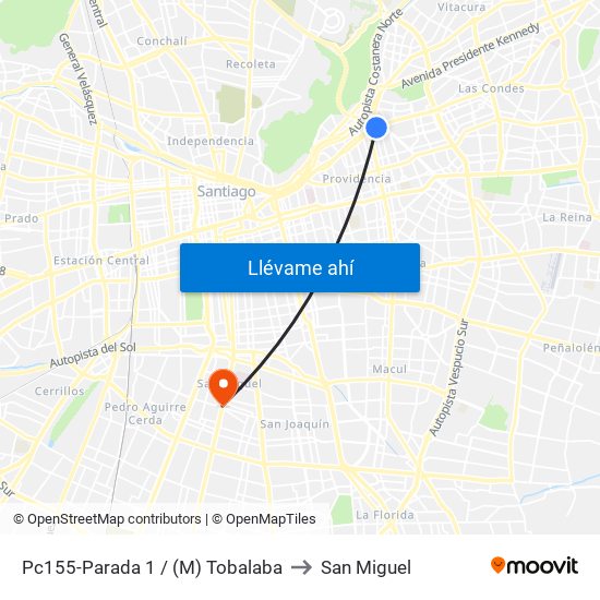 Pc155-Parada 1 / (M) Tobalaba to San Miguel map