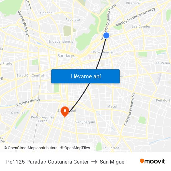 Pc1125-Parada / Costanera Center to San Miguel map