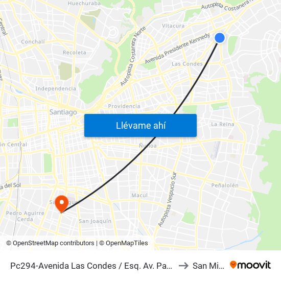 Pc294-Avenida Las Condes / Esq. Av. Padre H. Central to San Miguel map