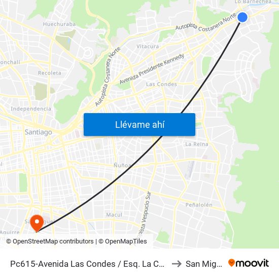 Pc615-Avenida Las Condes / Esq. La Cabaña to San Miguel map