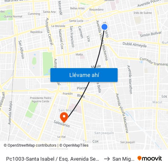 Pc1003-Santa Isabel / Esq. Avenida Seminario to San Miguel map