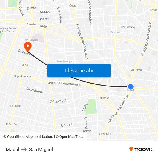 Macul to San Miguel map