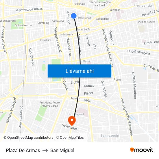 Plaza De Armas to San Miguel map
