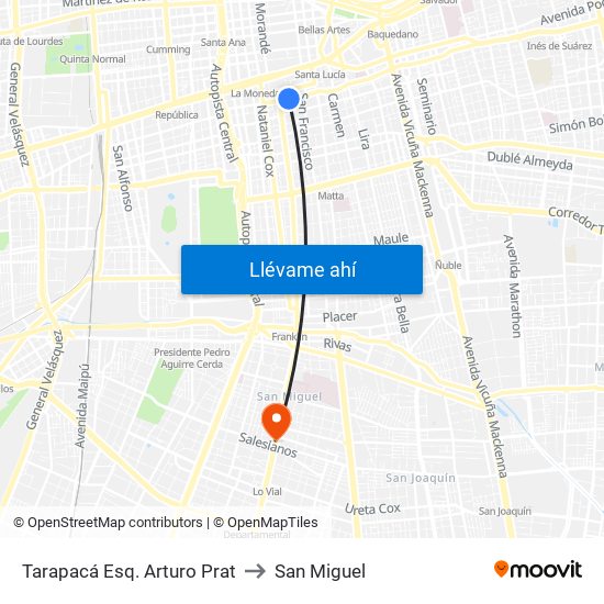Tarapacá Esq. Arturo Prat to San Miguel map