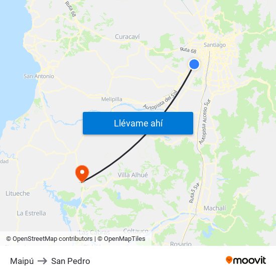 Maipú to San Pedro map