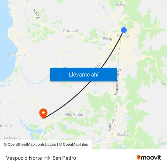 Vespucio Norte to San Pedro map