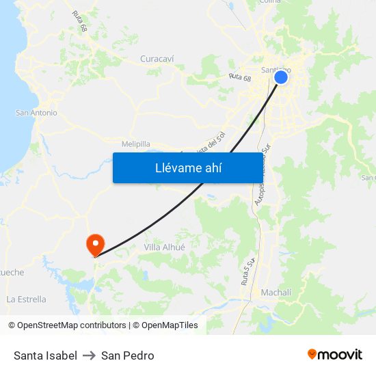 Santa Isabel to San Pedro map