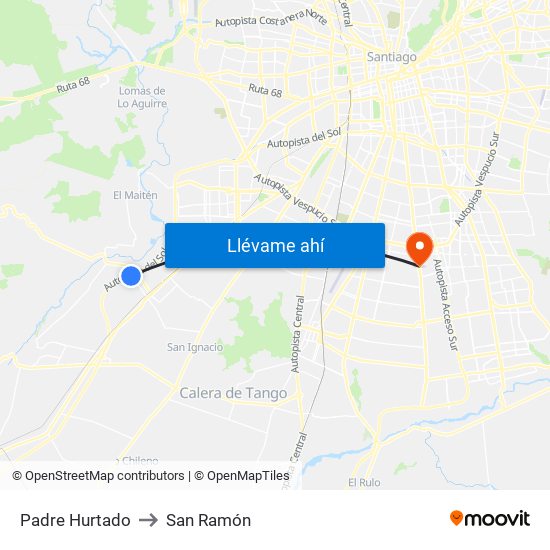 Padre Hurtado to San Ramón map
