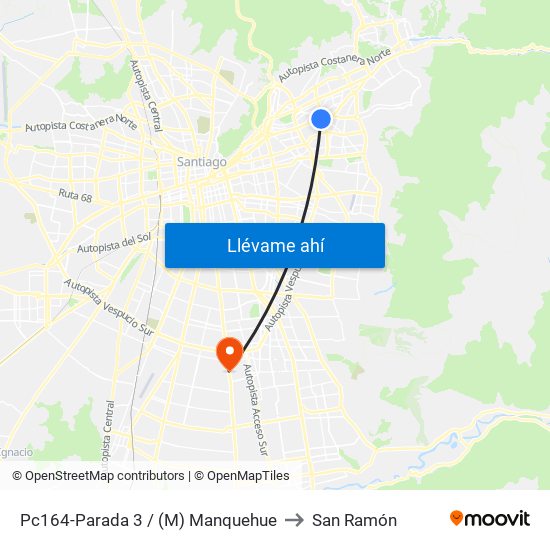 Pc164-Parada 3 / (M) Manquehue to San Ramón map