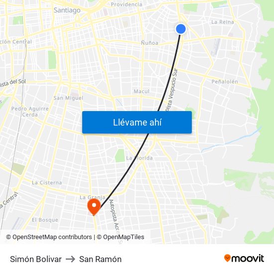 Simón Bolivar to San Ramón map