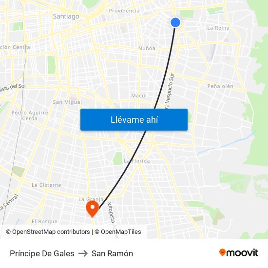 Príncipe De Gales to San Ramón map