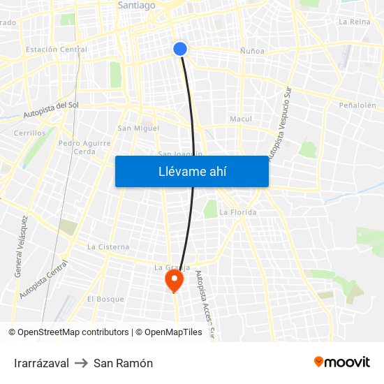 Irarrázaval to San Ramón map