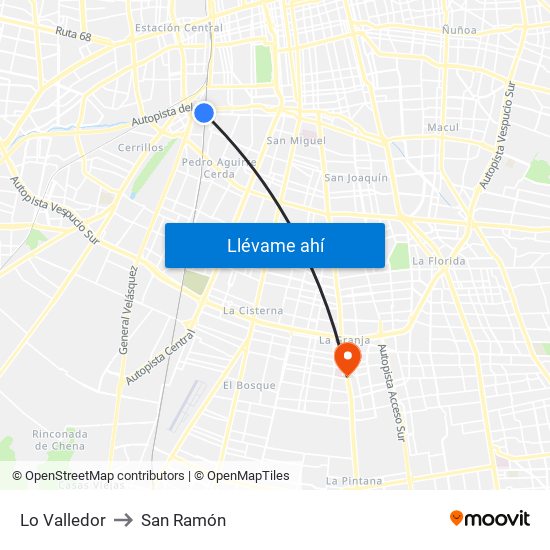 Lo Valledor to San Ramón map