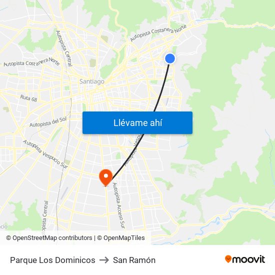 Parque Los Dominicos to San Ramón map