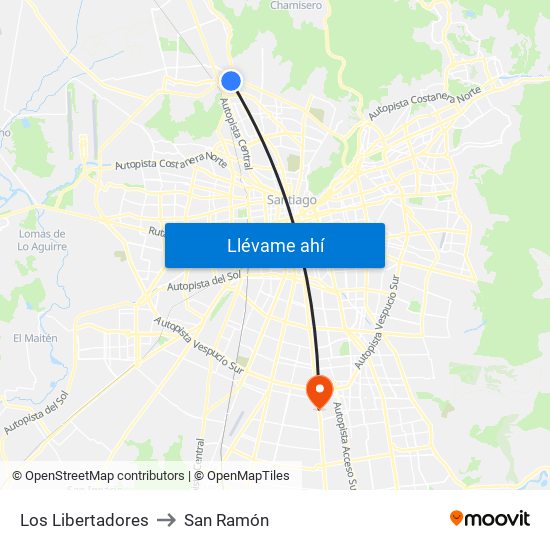 Los Libertadores to San Ramón map