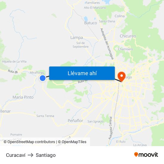 Curacaví to Santiago map