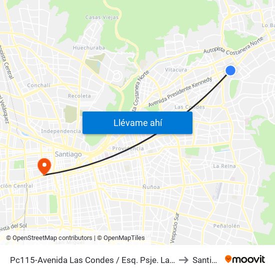 Pc115-Avenida Las Condes / Esq. Psje. Las Condes to Santiago map