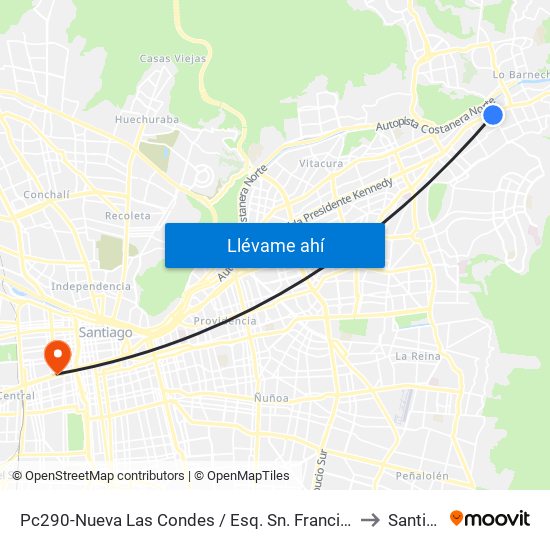 Pc290-Nueva Las Condes / Esq. Sn. Francisco De Asís to Santiago map