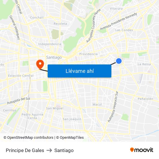 Príncipe De Gales to Santiago map