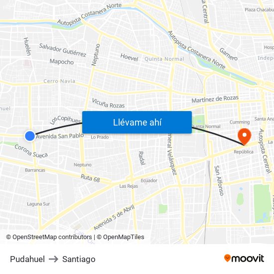 Pudahuel to Santiago map