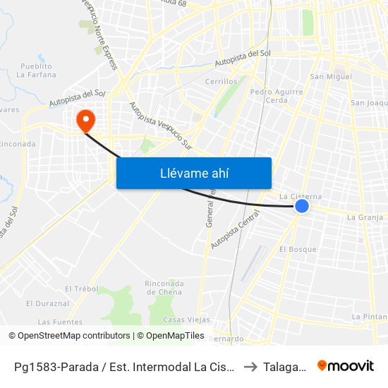 Pg1583-Parada / Est. Intermodal La Cisterna to Talagante map