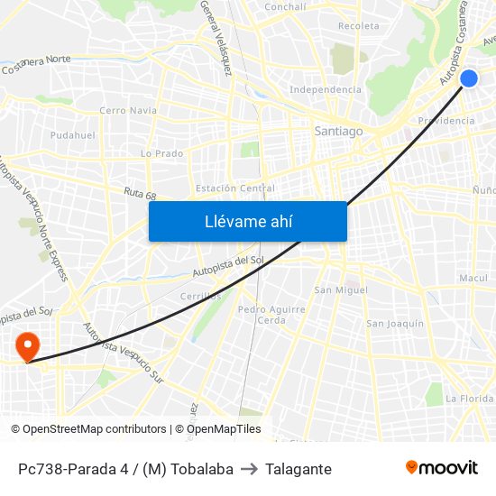 Pc738-Parada 4 / (M) Tobalaba to Talagante map