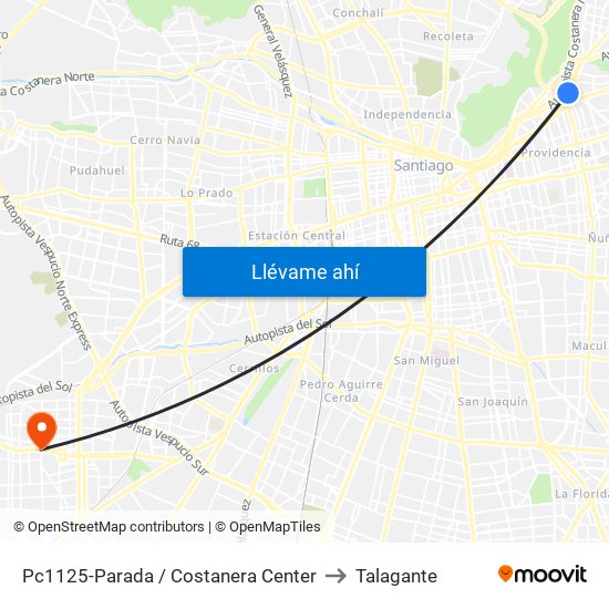 Pc1125-Parada / Costanera Center to Talagante map