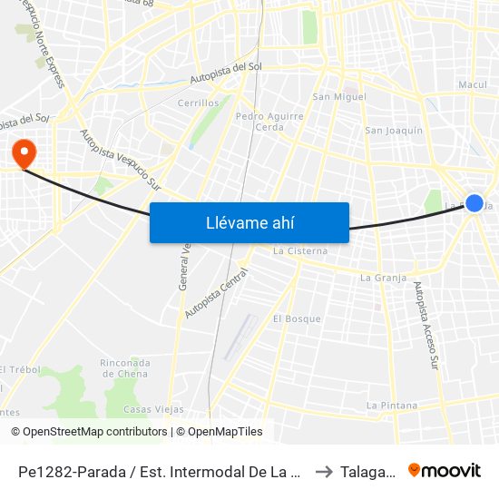 Pe1282-Parada / Est. Intermodal De La Florida to Talagante map