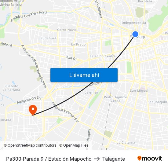 Pa300-Parada 9 / Estación Mapocho to Talagante map