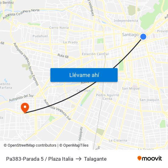 Pa383-Parada 5 / Plaza Italia to Talagante map