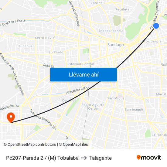 Pc207-Parada 2 / (M) Tobalaba to Talagante map