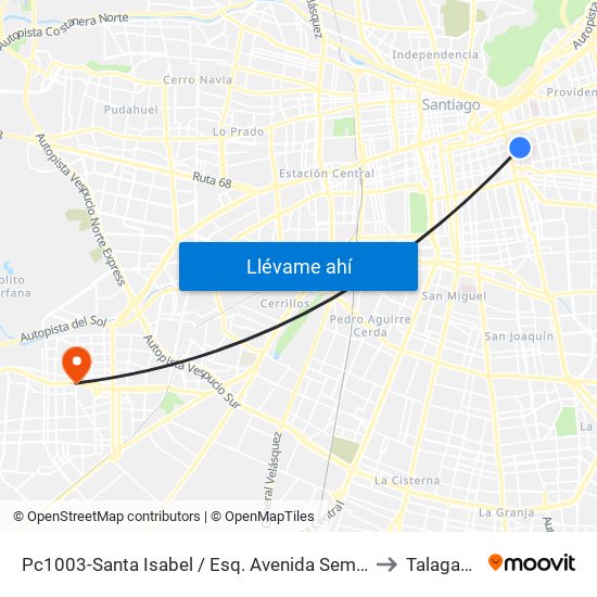 Pc1003-Santa Isabel / Esq. Avenida Seminario to Talagante map