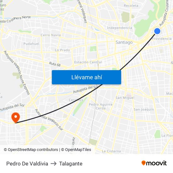 Pedro De Valdivia to Talagante map