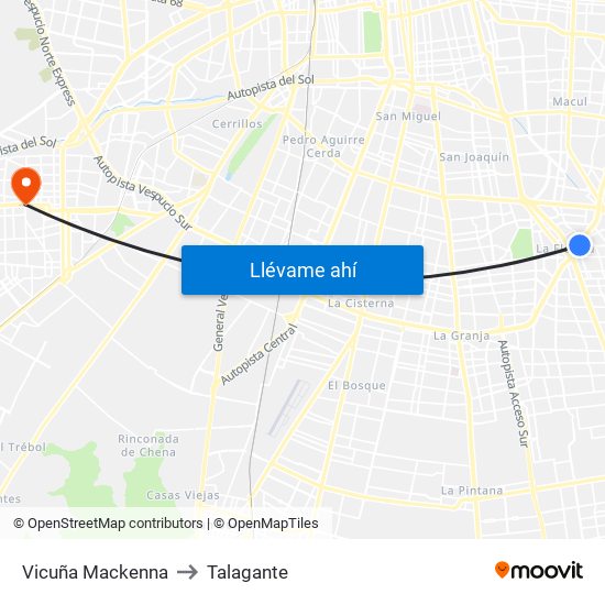 Vicuña Mackenna to Talagante map