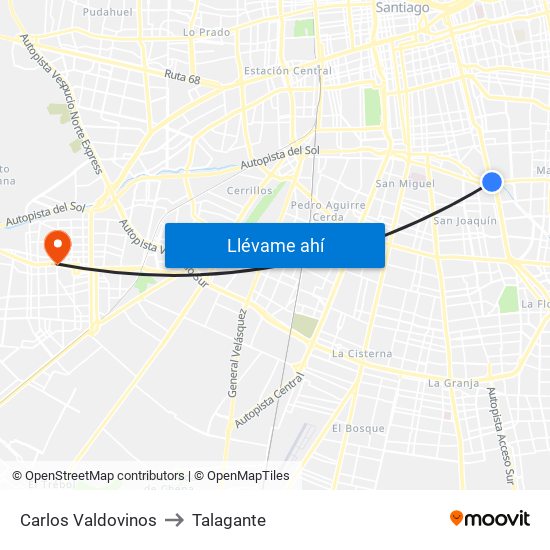 Carlos Valdovinos to Talagante map