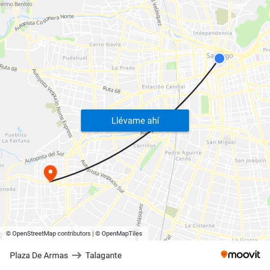 Plaza De Armas to Talagante map