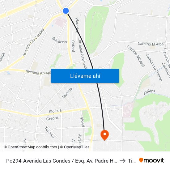 Pc294-Avenida Las Condes / Esq. Av. Padre H. Central to Tiltil map
