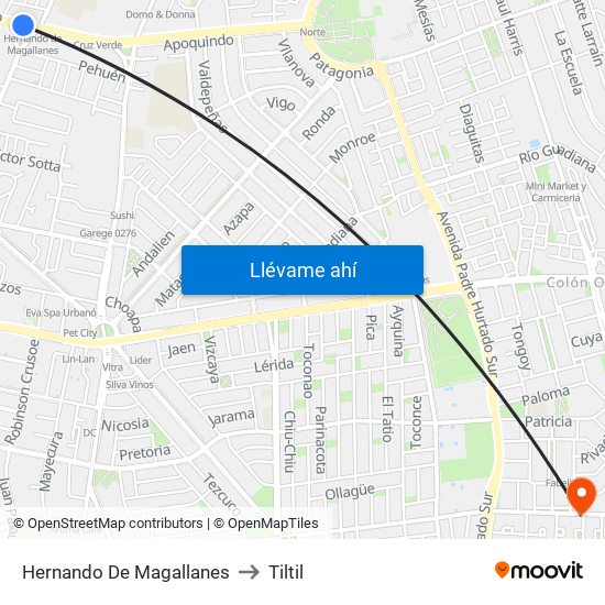 Hernando De Magallanes to Tiltil map