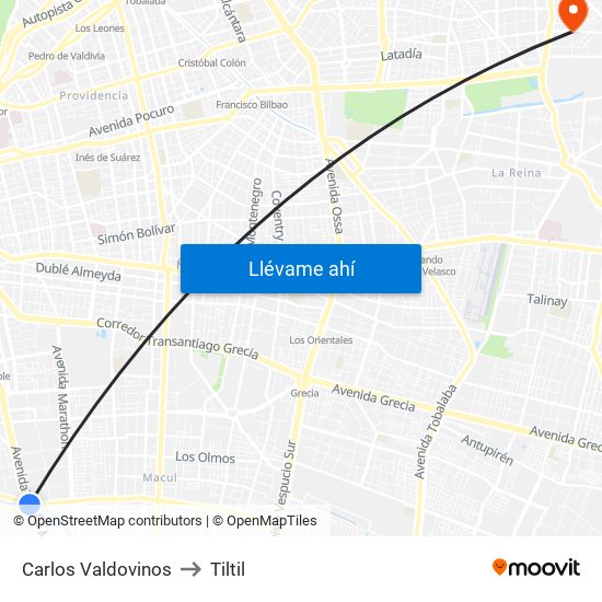 Carlos Valdovinos to Tiltil map