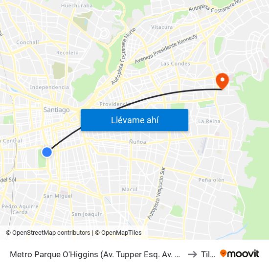 Metro Parque O'Higgins (Av. Tupper Esq. Av. Viel) to Tiltil map