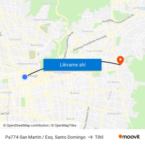 Pa774-San Martín / Esq. Santo Domingo to Tiltil map