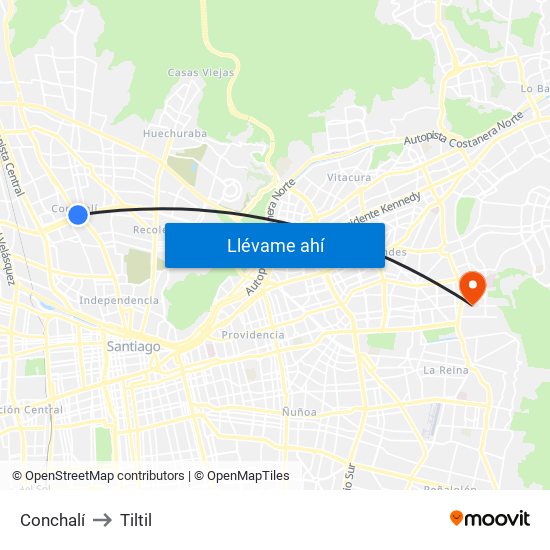 Conchalí to Tiltil map
