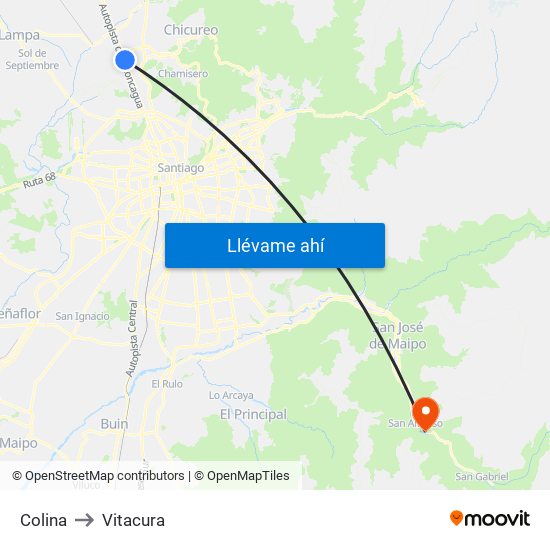 Colina to Vitacura map