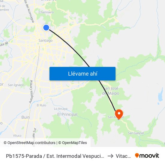 Pb1575-Parada / Est. Intermodal Vespucio Norte to Vitacura map