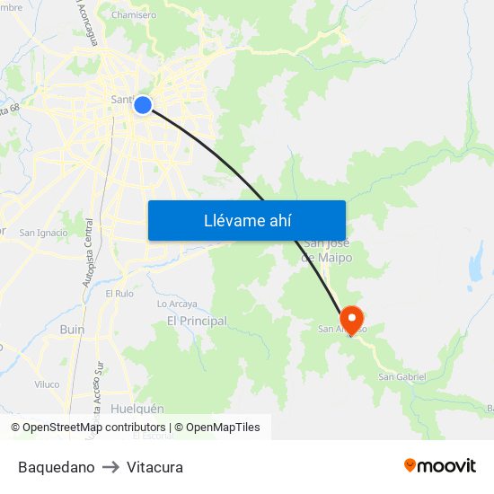 Baquedano to Vitacura map