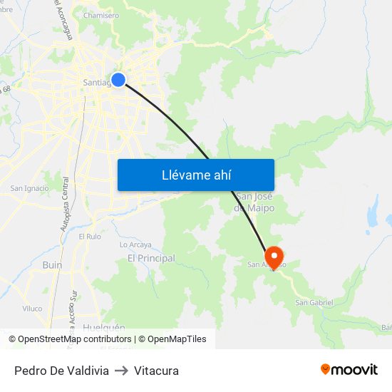 Pedro De Valdivia to Vitacura map