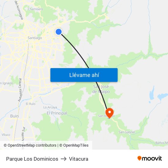 Parque Los Dominicos to Vitacura map